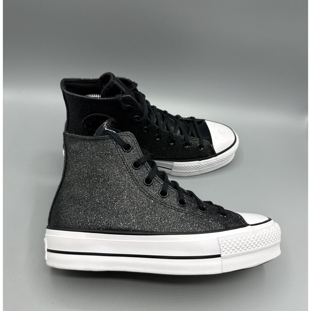 Converse Chuck Taylor All Star Hi Lift Sparkle Black Glitter Platform Size 7.5